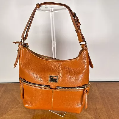 DOONEY AND BOURKE Women Hobo Bag Leather Cognac Brown Outside Pockets Top Zipper • $71.16
