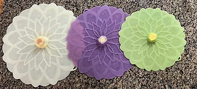 $24.99 • Buy Charles Viancin Silicone Lids Set Of 3 Lilly Pad 11” 9” 8” White Purple Green