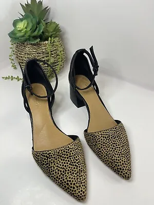 Crown Vintage Vavi Womens Shoes Black Brown 6 Cow Hair Block Ankle Strap Heel • $26.39