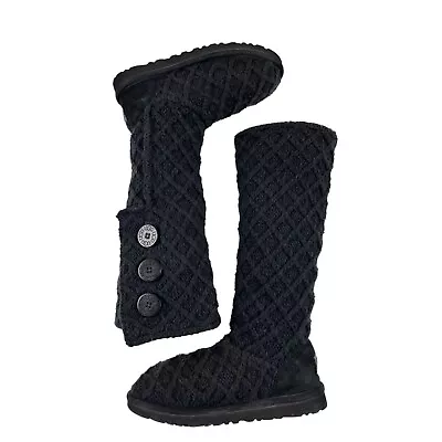 UGG Australia Classic Lattice Knit Cardy Tall Sweater Boots Black Womens Size 6 • $39.99