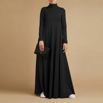 Womens High Neck Swing Tunic Dress Abaya Caftan Long Dress Kaftan 8-24 • £17.98