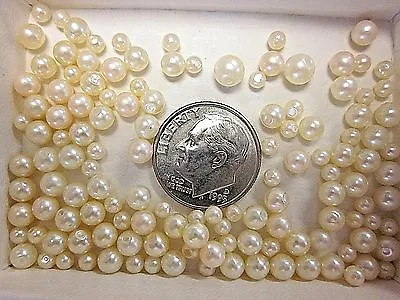 130 VTG NOS SMALL NO HOLE & 1 HOLE FAUX PEARLS LOT 2mm- 4mm JEWELRY REPAIR CRAFT • $8.24