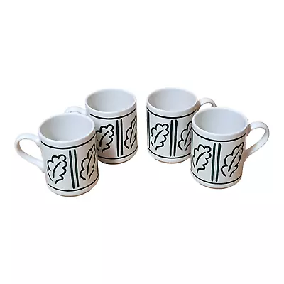 Hornsea Mugs X4 Forest Pattern Pottery White & Green Oak Leaf Vintage • £34.99