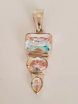 Signed Charles Albert Sterling Silver Mercury Mist Topaz Triple Stone Pendant • $99