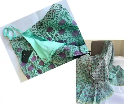 $75 • Buy Chanderi Silk Sari Ready Made With Pockets Pre-stitched Pleats Party Wear Blue