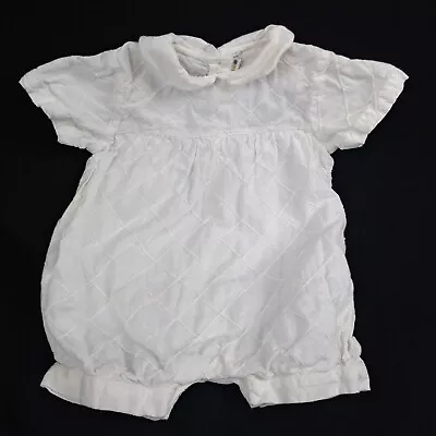 Vintage 2000 Gymboree Solid Plain White Dressy Bubble Short Romper Easter 6-12 • $39.99
