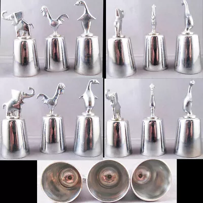 Rooster Elephant & Penguin Chrome Jigger Set Of 3 Vintage • $209.99