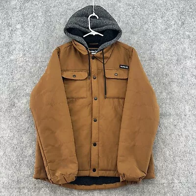 Hurley Jacket Mens Medium Brown Full Zip Sherpa Lined Utility Pocket Coat • $17.95