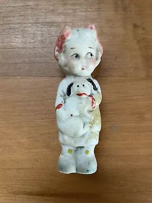 Vintage BISQUE Frozen Charlotte Penny Doll FLAPPER GIRL Large Bows DOG Japan • $19.99