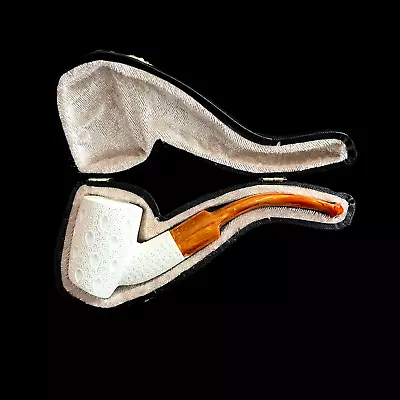 Block Meerschaum Pipe Handcarved New Smoking Tobacco Pipe Unsmoked W Case MD-409 • $165.28