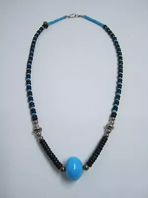 Vtg Native American Kewa Pueblo Santo Domingo Heishi Turquoise Sterling Necklace • $49