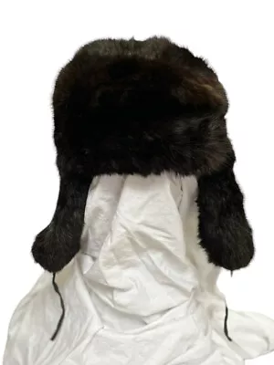 Vtg Russian Ushanka Trapper Hat Real Fur Sable Mink? Unisex 21.5 Inches Rare • $179