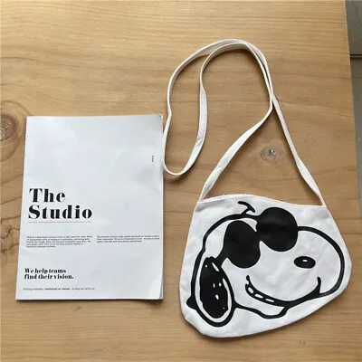 Chic Snoopy With Black Glasses 100% Canvas Cotton With Linen Button Tote Bag • $7.99