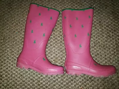 Polo Ralph Lauren Womens 6 Pink All Over Pony Print Rubber Rain Boots Wellies • £34.19