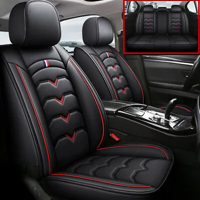 Universal Black & Red PU Leather Car Seat Covers Breathable Cushions All Seasons • $77.34