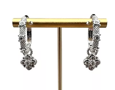 Judith Ripka Sterling Silver Woven Texture Hoop Flower Dangle Charm Earrings • $149.99