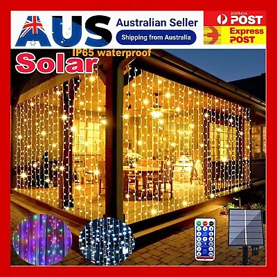$7.69 • Buy 3M Solar Power 300LED Curtain Lights Fairy String Party Xmas Outdoor Garden Lamp
