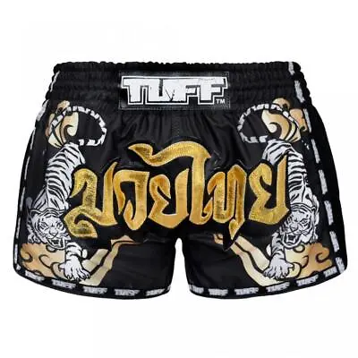 TUFF Muay Thai Shorts Black Double Tiger Kickboxing Trunks K1 MuayThai Shorts • £32.99