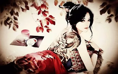 £20 • Buy Geisha Girl Dragon Tattoo Canvas Erotic Wall Art Poster Print Japanese Chinese