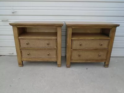 Pair Kingston Nightstands 2 West East Indies Beach Sand Modern Tropical Wicker • $399