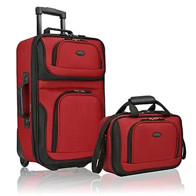 U.S. Traveler Rio Rugged Fabric Expandable Carry-On Luggage Set 2 Wheel Red • $50.37