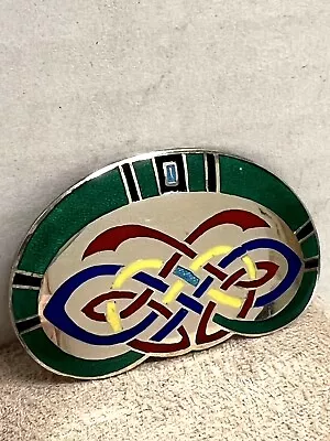 Vintage Scot Celtic Knot Brooch Enamel Green Primary Color Silver Pin 2” Ex Cond • $11.99