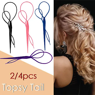 Topsy Tail Hair Tool For All Hair Type 2/4pcs Ponytail Hair Pin Bun Making Tool • £2.79