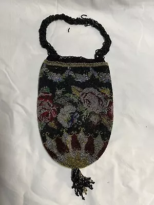 Antique Beaded Purse Micro Beads Floral Original Inside Tag 1880’s USA • $19.95