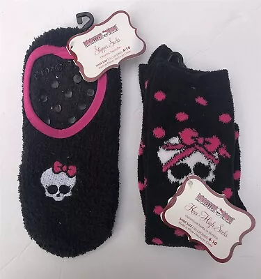 Monster High Youth/Adult Sz 4-10 ~ Skullette Plush Slipper Socks + Knee Highs • $9.95