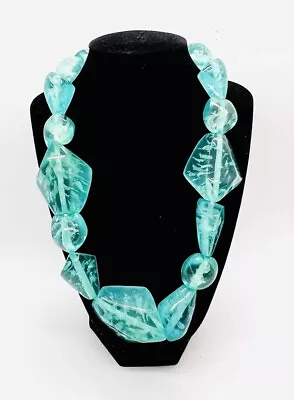 GERDA Lynggaard MONIES Chunky Acrylic Swirl Aqua Beaded Necklace Vintage Jewelry • $425