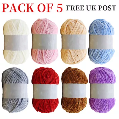 5 X 100g Soft Chenille Special Plush Chunky Knitting Crochet Yarn ** • £12.28