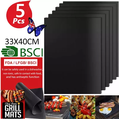 5Pcs Reusable BBQ Grill Mat Bake Sheet Resistant Teflon Meat Barbecue Non-Stick • $8.99