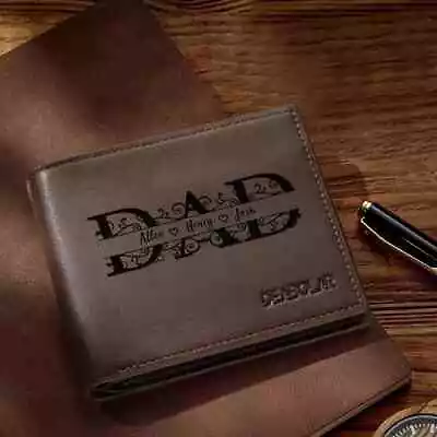 Personalized Dad Name Wallet PU Leather Men Wallets For Father's Day Gift • £11.99