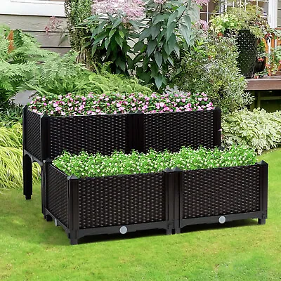 £65.99 • Buy Set Of 4 Raised Garden Bed Kits Elevated Flower Vegetable Herb Grow Planter Box
