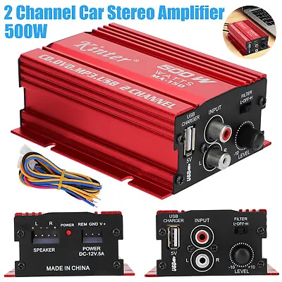 500W 2 Channel Hi-Fi Car Stereo Power Amp Subwoofer Audio Amplifier Accessories • $18.98