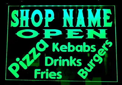 Takeaway Shop Light Up Sign Cafe Snack Bar Shop Name Pizza Kebab Burgers Fries • £27.99