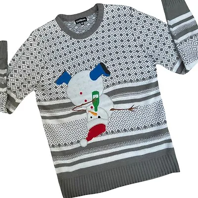 Christmas Sweater Mens Medium Gray Drunk Snowman Holiday Party Novelty Festive • $12.92
