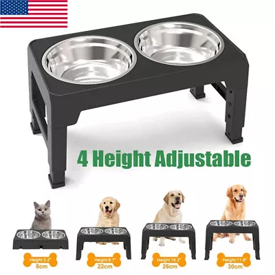 Elevated Dog Bowl Pet Feeder Stainless Steel Raised Food Water Stand W/ 2 Bowls • $22.99