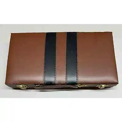 Vintage Domino Cards Backgammon Chess Travel Game Set Magnetic Faux Leather Case • $25.50