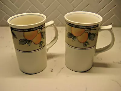 2 Garden Harvest Mikasa Intaglio CAPPUCCINO MUGS Fruit Leaves 4 7/8  CAC29 • $16.20