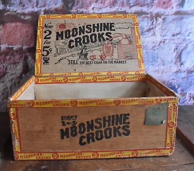 Vintage Moonshine Crooks Wooden Cigar Box • $24.95