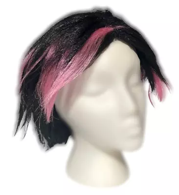 BLACK FLIP PUNK WIG Costume Hair Goth Rock Adult Halloween Punker Pink Girls NEW • $10.99