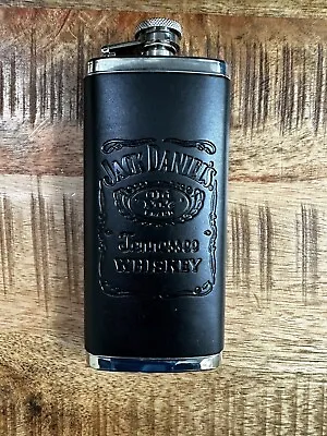 Jack Daniels  Old No 7  Stainless Steel Black Leather Wrapped Oz Flask New • £4.75