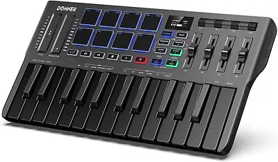 Donner USB-C MIDI Keyboard DJ Controller OLED Screen 25 Key 8 Drum Pad Touch Bar • $59.95