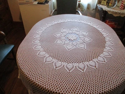 $35 • Buy Large Vintage Round Hand Crocheted Tablecloth  70  Diameter