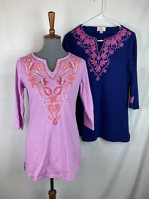 Set Of 2 Quaker Factory Women's XXS Tunic Tops 3/4 Sleeve Embroidered Beaded  • $15
