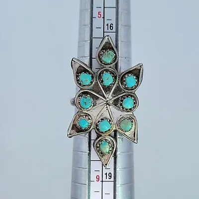 ZUNI Artisan Hand Made Vintage Sterling Silver Petite Point Turquoise Size 7 • $75