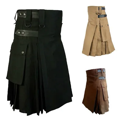 Men Vintage Kilt Scotland Gothic Fashion Kendo Pocket Retro Skirt Scottish Dress • $36.29