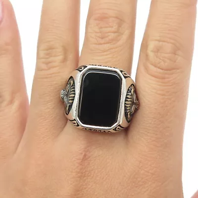 925 Sterling Silver Vintage Real Black Onyx Lion Signet Ring Size 11.25 • $124.95