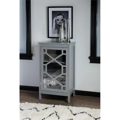 Linon Betty Small Wood Cabinet With A Glass Paneled Door And 3 Shelves In Gray • $130.99